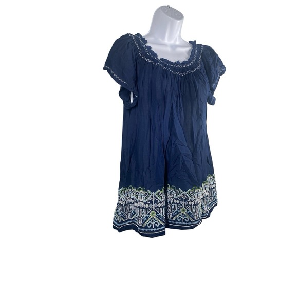 Max Studio Blue Embellished Short Sleeve Ruffles Top Size Medium NWT‎ - Picture 3 of 8
